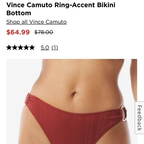 Vince Camuto Ring-accent Rib Knit Jersey Bikini Bottom in Sangria Size Medium - Picture 12 of 12